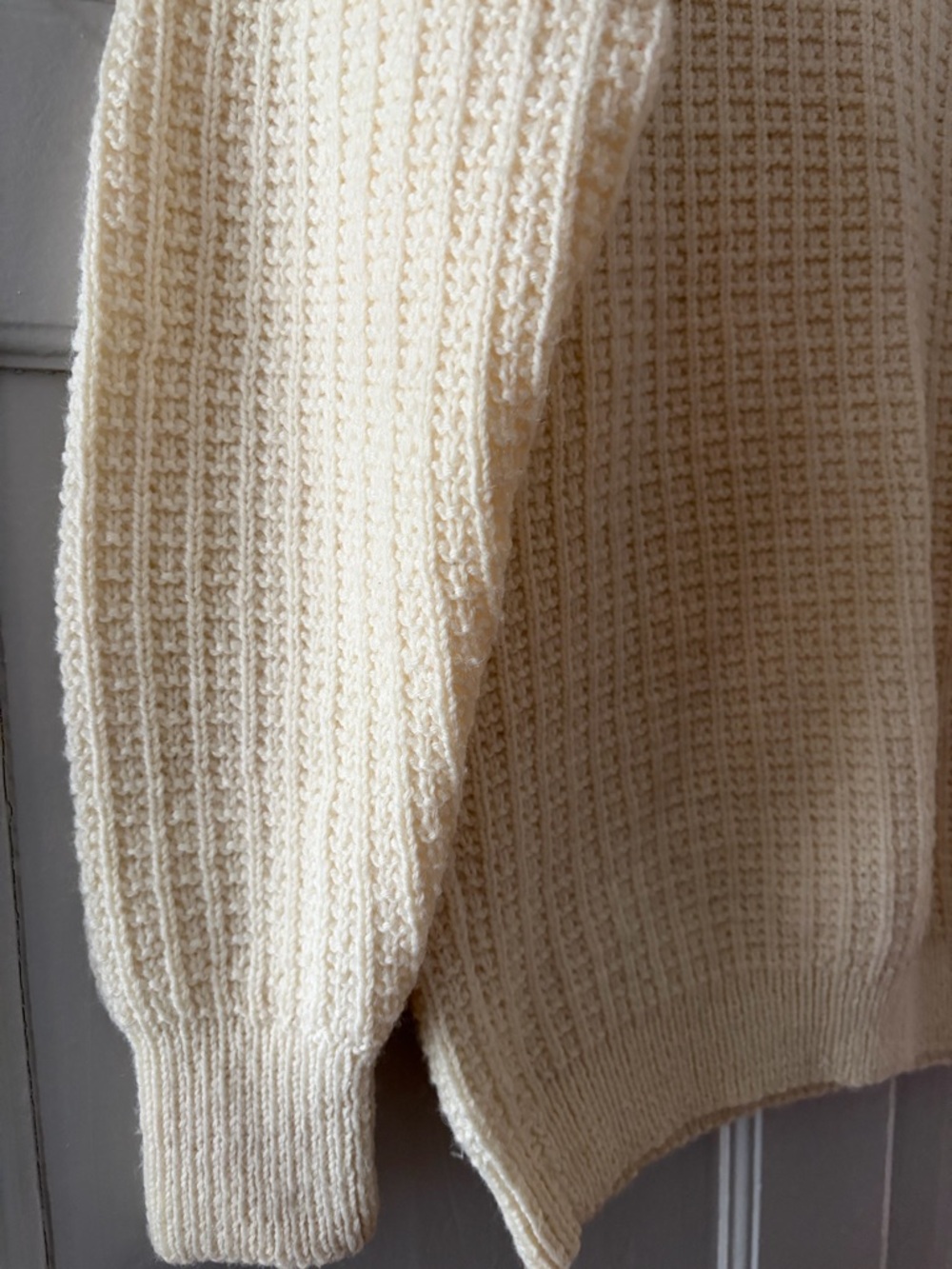Vintage Hand Knit Cream Crewneck Sweater - Picture 4 of 5